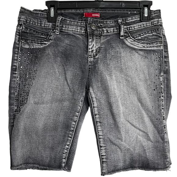Y2K 2000s Bongo Jean Shorts Juniors Size 9 Gray Denim Studded Retro Streetwear - Picture 1 of 4